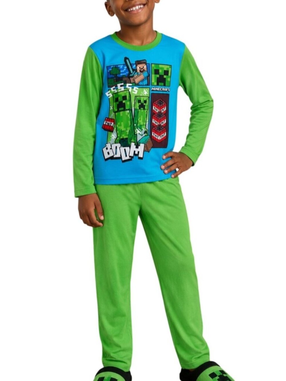 Minecraft Boys Size Large 10/12 Pajama Set Creeper 2-Piece Sleepwear Boom Style